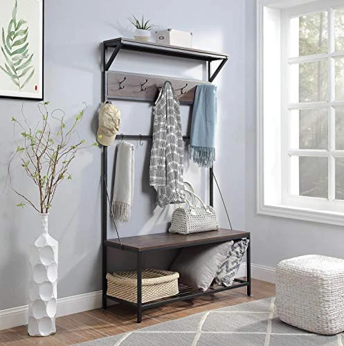 WOODEEM Entryway Bench With Coat Rack Shoe Bench, Mudroom Hall Tree With Bench And Shoe Storage 12 Hooks, Large Size 39" W Popular Walnut Embossed Paper 3 WOODEEM Entryway Bench With Coat Rack Shoe Bench, Mudroom Hall Tree With Bench And Shoe Storage 12 Hooks, Large Size 39" W Popular Walnut Embossed Paper