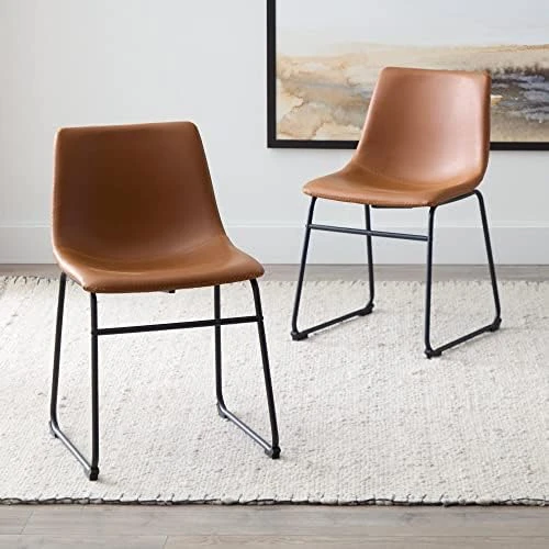 Edenbrook Kingston Metal Frame, Armless Dining Chairs - Set Of Two - Brown Faux Leather Chair 7 Edenbrook Kingston Metal Frame, Armless Dining Chairs - Set Of Two - Brown Faux Leather Chair - Image 5