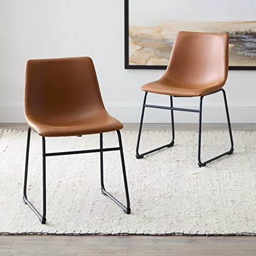 Edenbrook Kingston Metal Frame, Armless Dining Chairs - Set Of Two - Brown Faux Leather Chair 3 Edenbrook Kingston Metal Frame, Armless Dining Chairs - Set Of Two - Brown Faux Leather Chair
