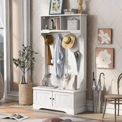 ATGHYURT Hall Tree With 4Hooks,Multiple Functions Hallway Coat Rack,Entryway Shoe Storage With Coat Rack And 2 Top Shelves,Mudroom Hallway Organizer Shoe Rack Bench For Livingroom,Hallway,Mudroom -Amazon Store 51RfELuY1OL. AC