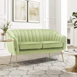 Altrobene Velvet Couch Sofa Chairs For Two People, Modern Loveseat For Living Rooms, Bedrooms, Small Spaces, Golden Finished, Beige -Amazon Store 51Rg5igAYbL. AC