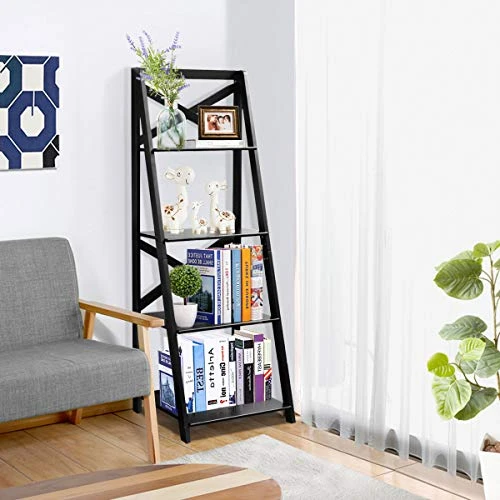 Tangkula 4-Tier Ladder Shelf Bookcase (Set Of 2), Leaning Free Standing Wooden Frame Decor Bookshelf, Storage Flower Shelf, Plant Display Shelf For Home Office 5 Tangkula 4-Tier Ladder Shelf Bookcase (Set Of 2), Leaning Free Standing Wooden Frame Decor Bookshelf, Storage Flower Shelf, Plant Display Shelf For Home Office - Image 3