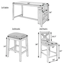 BEDGJH Rustic Counter Height Dining Table Set, 5 Pieces Wooden Bar Table Set With 2 Stools And 2 Chairs, Multipurpose Kitchen Dining Room Set For 4 (White) 18 BEDGJH Rustic Counter Height Dining Table Set, 5 Pieces Wooden Bar Table Set With 2 Stools And 2 Chairs, Multipurpose Kitchen Dining Room Set For 4 (White) -Amazon Store 51RkwSJvXGL