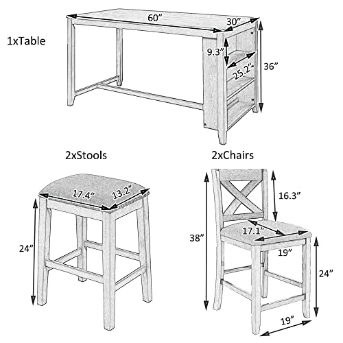 BEDGJH Rustic Counter Height Dining Table Set, 5 Pieces Wooden Bar Table Set With 2 Stools And 2 Chairs, Multipurpose Kitchen Dining Room Set For 4 (White) 8 BEDGJH Rustic Counter Height Dining Table Set, 5 Pieces Wooden Bar Table Set With 2 Stools And 2 Chairs, Multipurpose Kitchen Dining Room Set For 4 (White) - Image 6