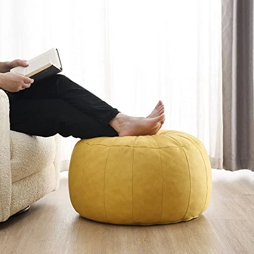 C COMFORTLAND Unstuffed Faux Suede Ottoman Pouf, Round Foot Rest Poof Ottomans, Floor Foot Stool Poufs, Bean Bag Chair Cover With Storage For Living Room, Bedroom, Or Wedding Gifts Yellow 3 C COMFORTLAND Unstuffed Faux Suede Ottoman Pouf, Round Foot Rest Poof Ottomans, Floor Foot Stool Poufs, Bean Bag Chair Cover With Storage For Living Room, Bedroom, Or Wedding Gifts Yellow