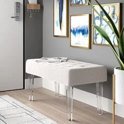 Linon Ella Glitz Acrylic Leg Bench, 35"Wx17"Dx18"H, White -Amazon Store 51RtT1zYxzL