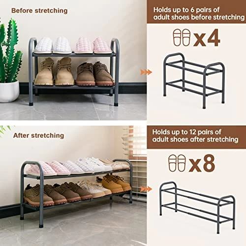 2-Tier Expandable Shoe Rack,Adjustable Shoe Shelf Storage Organizer Heavy Duty Metal Free Standing Shoe Rack For Entryway Closet Doorway (Gray) 6 2-Tier Expandable Shoe Rack,Adjustable Shoe Shelf Storage Organizer Heavy Duty Metal Free Standing Shoe Rack For Entryway Closet Doorway (Gray) - Image 4