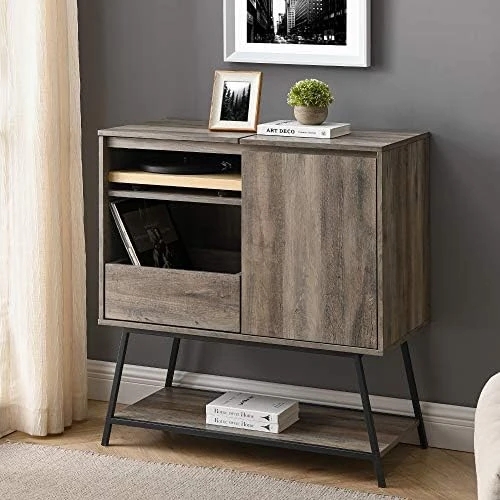 Walker Edison Modern Rectangle Sideboard With Record Player Storage-Entryway Serving Storage Cabinet Doors-Dining Room Console, 30 Inch, Black And Dark Walnut 9 Walker Edison Modern Rectangle Sideboard With Record Player Storage-Entryway Serving Storage Cabinet Doors-Dining Room Console, 30 Inch, Black And Dark Walnut - Image 7