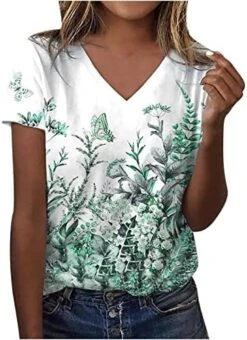 Summer Tops For Women 2023 Floral Printed Round Neck Shirts Casual Short Sleeve T-Shirts Slim Fit Loose Workout Blouses -Amazon Store 51Rz OUP8WL. AC