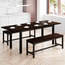 IPormis 63" Extendable Dining Table Set For 4-8 People, 3-Piece Kitchen Table Set With Metal Frame And Wood Board, Space Saving Dinette For Dining Room, Laminate Finished, Easy Clean, Walnut -Amazon Store 51S0xrysx8L. AC