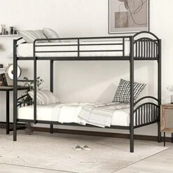 Polibi Twin-Over-Futon Couch And Bed, Metal Futon Bunk Bed With Guardrails And Ladder (Black) -Amazon Store 51S11ftQNqL. AC
