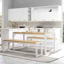 IMUsee 3-Piece 47.2" Dining Table Set For 4-6,Modern Rustic Kitchen Table With Metal Frame And Wood Board,Kitchen & Dining Room Table Set With Benches,Space-Saving Dinette For Small Space,Black&Walnut -Amazon Store 51S1rKtChLL. AC