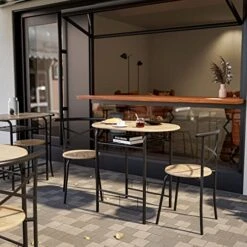 CAMORSA 3 Pieces Dining Set For 2 Small Kitchen, Breakfast Table Set Wood Round Table & Chair With Metal Frame And Wine Rack, Space Saving, For Apartment Dining Room, Natural 11 CAMORSA 3 Pieces Dining Set For 2 Small Kitchen, Breakfast Table Set Wood Round Table & Chair With Metal Frame And Wine Rack, Space Saving, For Apartment Dining Room, Natural -Amazon Store 51S3nyXgJLL