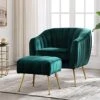Artechworks Velvet Modern Tub Barrel Arm Chair Upholstered Tufted With Gold Metal Legs Accent Club Chair With Ottoman Footrest For Living Reading Room Bedroom, Green -Amazon Store 51S4o5634EL