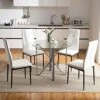 WISOICE Dining Table Set For 4, Round Glass Kitchen Table And Chairs, Modern 5 Piece Dining Room Dinner Table With High Back PU Leather Metal Frames Chairs -Amazon Store 51SA2UuJX1L