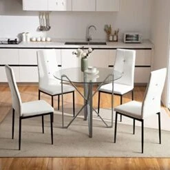 WISOICE Dining Table Set For 4, Round Glass Kitchen Table And Chairs, Modern 5 Piece Dining Room Dinner Table With High Back PU Leather Metal Frames Chairs -Amazon Store 51SA2UuJX1L. AC