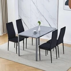 Ansley&HosHo Small Kitchen Table And Chairs Set For 2, 3-Piece Modern Glass Dining Room Table Set, Black Square Kitchen Table And 2 Black Leather Chairs For Home, Living Room, Dinette, Restaurant -Amazon Store 51SEU5ak4HL. AC