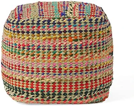 GDFStudio Marcela Hand Woven Fabric Pouf (Ecru) 9 GDFStudio Marcela Hand Woven Fabric Pouf (Ecru) - Image 7