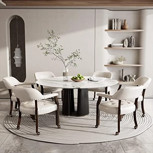 Set Of 4 Dining Chair With Casters, Leather Chair With Caster & Nailhead Trime Dining Chairs With Rollers Curving Backrest Chairs With Wheels Kitchen Table Rolling Chair,Espresso&Beige 1910BG 12 Set Of 4 Dining Chair With Casters, Leather Chair With Caster & Nailhead Trime Dining Chairs With Rollers Curving Backrest Chairs With Wheels Kitchen Table Rolling Chair,Espresso&Beige 1910BG - Image 10