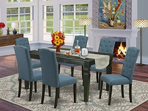 East West Furniture WECE5-WHI-15 5Pc Dining Set Includes A Rectangle Dinette Table With Butterfly Leaf And Four Parson Chairs With Baby Blue Fabric, Finish, Linen White 10 East West Furniture WECE5-WHI-15 5Pc Dining Set Includes A Rectangle Dinette Table With Butterfly Leaf And Four Parson Chairs With Baby Blue Fabric, Finish, Linen White - Image 8