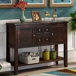 P PURLOVE Console Table Buffet Table With Storage Drawers Cabinets And Bottom Shelf (Antique Blue) -Amazon Store 51SK05xqiYL. AC