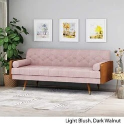 GDFStudio Aidan Mid-Century Modern Tufted Fabric Sofa, Light Blush And Dark Walnut -Amazon Store 51SURAQWvpL
