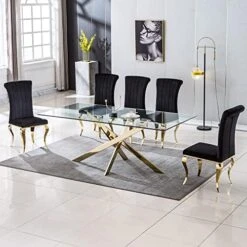 Pvillez 39" Round Glass Dining Table, Modern Circle Dining Room Table With Clear Tempered Glass Top & Gold Chrome Legs For 2 Or 4 Person Contemporary Home Office Kitchen Dining Room Table Furniture -Amazon Store 51SUmsorIJL. AC