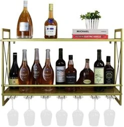 FLRH Wine Racks Wall Mounted, 24.2in Black Metal Multipurpose Shelf Hung Bracket With Glass Holder, 2-Tiers Wall Mount Bottle Holder Glass Rack -Amazon Store 51SbNZFUL. AC