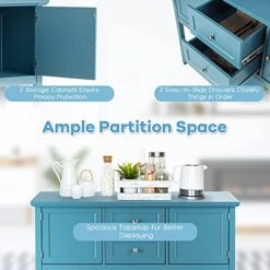 Hysache Buffet Sideboard, Wood Buffet Cabinet With 2 Drawers And 2 Storage Cabinets, Sideboard With Bottom Shelf, Ideal For Kitchen Living Room (Blue) 14 Hysache Buffet Sideboard, Wood Buffet Cabinet With 2 Drawers And 2 Storage Cabinets, Sideboard With Bottom Shelf, Ideal For Kitchen Living Room (Blue) -Amazon Store 51Sc8rGEtQS