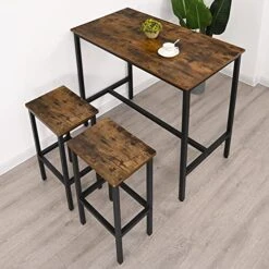 Dining Table And Chairs Set Bar Table Set, Bar Table With 2 Stools, 3-Pcs Dining Table Set, Kitchen Counter With Bar Chairs, Industrial For Kitchen, Living Room, Party Room, Rustic Brown And Black -Amazon Store 51ScbR1aZZL