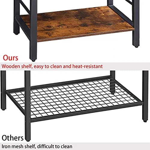 VIMBER Baker's Rack, Microwave Stand, Coffee Bar, 4-Tier Kitchen Storage Rack With 8 Hooks And Metal Frame, And Shelves, For Spices, Pots, And Pans, Rustic Brown And Black UCSJ002V1 7 VIMBER Baker's Rack, Microwave Stand, Coffee Bar, 4-Tier Kitchen Storage Rack With 8 Hooks And Metal Frame, And Shelves, For Spices, Pots, And Pans, Rustic Brown And Black UCSJ002V1 - Image 5