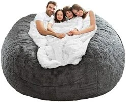 LapEasy Giant Bean Bag Chair Cover(Cover Only,No Filler),Oversized Round Soft Fluffy PV Velvet Washable Lazy Sofa Bean Bag Bed Cover For Adults, Living Room Bedroom Furniture Outside Cover(Drak Grey) -Amazon Store 51ShJGrcsFL. AC