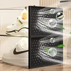 MMBABY 12 Pack X-Large Shoe Storage Box Shoe Box Clear Plastic Stackable Shoe Organizer Space Saving Foldable Shoe Container Fit Up To US Size 12 -Amazon Store 51Shlkuzx0L