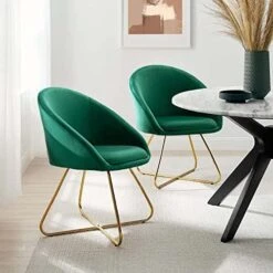 Altrobene Mid-Century Accent Chairs Set Of 2, Velvet Dinging Chair, Living Room Bedroom Chair Set, Golden Finished, Grey -Amazon Store 51SlJ1Tw QL. AC 1