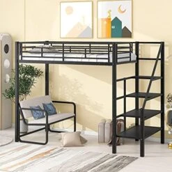 LZ LEISURE ZONE Twin-Over-Futon Bunk Bed, Metal Futon Bunk Bed Frame With Guardrails And Ladder, White -Amazon Store 51SnviahuqL. AC