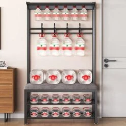 Coat Rack Freestanding With Storage Bench, Entryway 3 In 1 Hall Tree With Shoe Rack, Metal Storage Shelf With 4 Hooks For Entryway Home Office Bedroom, Easy Assembly -Amazon Store 51SpfhlekZL