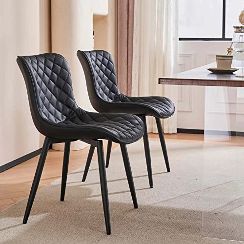YOUTASTE Black Dining Chairs Set Of 2 PU Leather Diamond Upholstered Modern Kitchen Dining Room Chairs Metal Thick Bar Counter Chairs High Back Home Kitchen Restaurant 6 YOUTASTE Black Dining Chairs Set Of 2 PU Leather Diamond Upholstered Modern Kitchen Dining Room Chairs Metal Thick Bar Counter Chairs High Back Home Kitchen Restaurant - Image 4