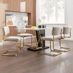 Zesthouse Mid-Century Modern Dining Chairs With Gold Metal Base, Accent Armless Kitchen Chairs With Channel Tufting, Upholstered Boucle Fabric Side Chairs, Set Of 2, Grey Khaki 13 Zesthouse Mid-Century Modern Dining Chairs With Gold Metal Base, Accent Armless Kitchen Chairs With Channel Tufting, Upholstered Boucle Fabric Side Chairs, Set Of 2, Grey Khaki -Amazon Store 51SwPV0zXfL. AC