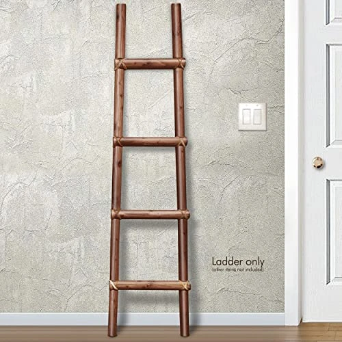 66in Arizona Made Southwest Decorative Wooden Kiva Ladder With Rawhide Bindings In Red Mahogany 4 66in Arizona Made Southwest Decorative Wooden Kiva Ladder With Rawhide Bindings In Red Mahogany - Image 2