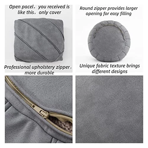 C COMFORTLAND Unstuffed Faux Suede Ottoman Pouf, Round Foot Rest Poof Ottomans, Floor Foot Stool Poufs, Bean Bag Chair Cover With Storage For Living Room, Bedroom, Or Wedding Gifts Grey 6 C COMFORTLAND Unstuffed Faux Suede Ottoman Pouf, Round Foot Rest Poof Ottomans, Floor Foot Stool Poufs, Bean Bag Chair Cover With Storage For Living Room, Bedroom, Or Wedding Gifts Grey - Image 4