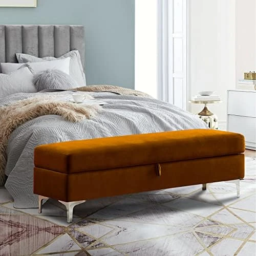Mikibama Velvet Storage Bench Long End Of Bed Ottoman Benches For Bedroom Upholstered Rectangle Entryway Window Bench Footstool Simplistic With Metal Legs (Gray) 9 Mikibama Velvet Storage Bench Long End Of Bed Ottoman Benches For Bedroom Upholstered Rectangle Entryway Window Bench Footstool Simplistic With Metal Legs (Gray) - Image 7