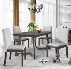 Harper & Bright Designs 5 Piece Counter Height Dining Table Set, Wood Kitchen Table Set With Table And 4 Upholstered Chairs, Grey -Amazon Store 51T5QZMKXvL. AC