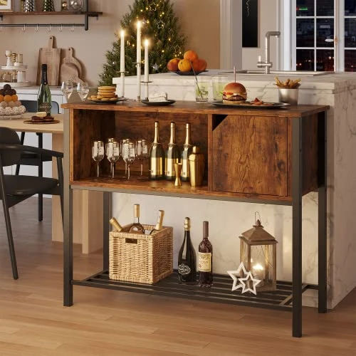 Bestier Coffee Bar With Storage Buffet Cabinet Kitchen Sideboard With Adjustable Shelves Console Table For Kitchen Dinning Room Living Room Hallway Entrance, Rustic Brown 4 Bestier Coffee Bar With Storage Buffet Cabinet Kitchen Sideboard With Adjustable Shelves Console Table For Kitchen Dinning Room Living Room Hallway Entrance, Rustic Brown - Image 2