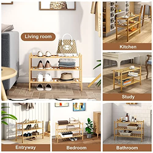 FILWH Bamboo Shoe Rack Stackable Shoe Shelf Storage Organizer For Unit Entryway Hallway And Closet Sturdy Freestanding Shoe Shelf Natural (3 Tier) 4 FILWH Bamboo Shoe Rack Stackable Shoe Shelf Storage Organizer For Unit Entryway Hallway And Closet Sturdy Freestanding Shoe Shelf Natural (3 Tier) - Image 2