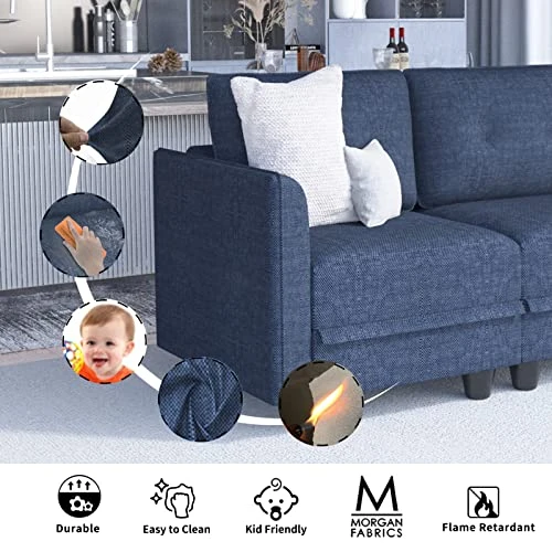 LLappuil Modular Sofa Sectioanl Couch With Storage, Convertible 6 Seater L Shaped Modular Chaise Sofa With Ottoman, Denim Blue 6 LLappuil Modular Sofa Sectioanl Couch With Storage, Convertible 6 Seater L Shaped Modular Chaise Sofa With Ottoman, Denim Blue - Image 4