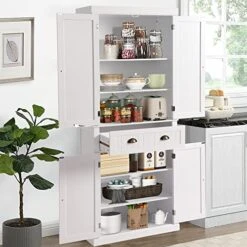 KIGOTY 72" Kitchen Pantry Cupboard With 2 Cabinet,Drawer And Adjustable Shelves,Traditional Freestanding Large Tall Storage Cabinet (33-White) -Amazon Store 51THQXDwQGL