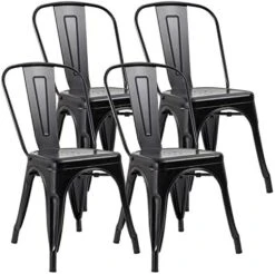 JUMMICO Metal Dining Chair Stackable Indoor-Outdoor Industrial Vintage Chairs Bistro Kitchen Cafe Side Chairs With Back Set Of 4 (Black) -Amazon Store 51THTgMonuL. AC