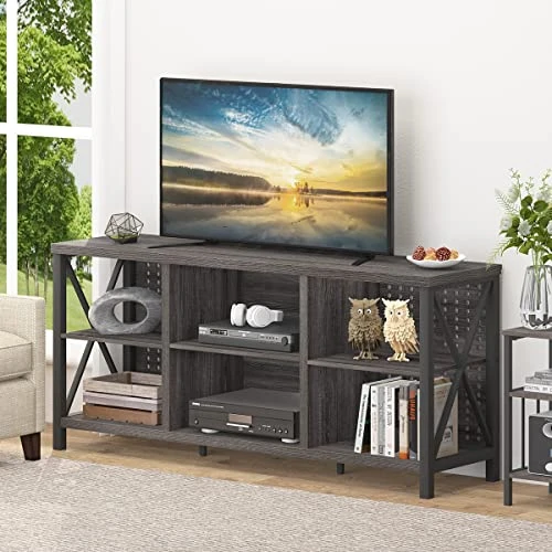 IBF Industrial Entertainment Center, Rustic Farmhouse Wood And Metal TV Stand For 55 Inch TV, Modern Television Stands Table With Media Console Storage For Living Room Bedroom, Dark Gray Oak, 47 Inch 3 IBF Industrial Entertainment Center, Rustic Farmhouse Wood And Metal TV Stand For 55 Inch TV, Modern Television Stands Table With Media Console Storage For Living Room Bedroom, Dark Gray Oak, 47 Inch