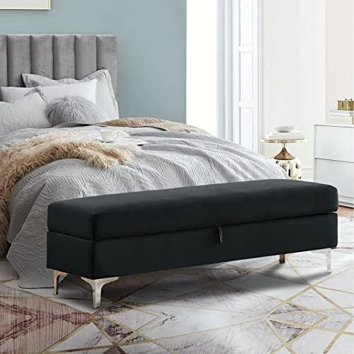 Mikibama Velvet Storage Bench Long End Of Bed Ottoman Benches For Bedroom Upholstered Rectangle Entryway Window Bench Footstool Simplistic With Metal Legs (Gray) 8 Mikibama Velvet Storage Bench Long End Of Bed Ottoman Benches For Bedroom Upholstered Rectangle Entryway Window Bench Footstool Simplistic With Metal Legs (Gray) - Image 6