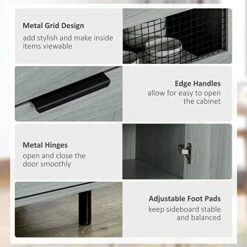 HOMCOM Sideboard Buffet Cabinet, Kitchen Cabinet With Metal Grid Flip Drawer, Adjustable Shelf, Accent Cabinet For Living Room, Grey -Amazon Store 51TKXp8sbtL